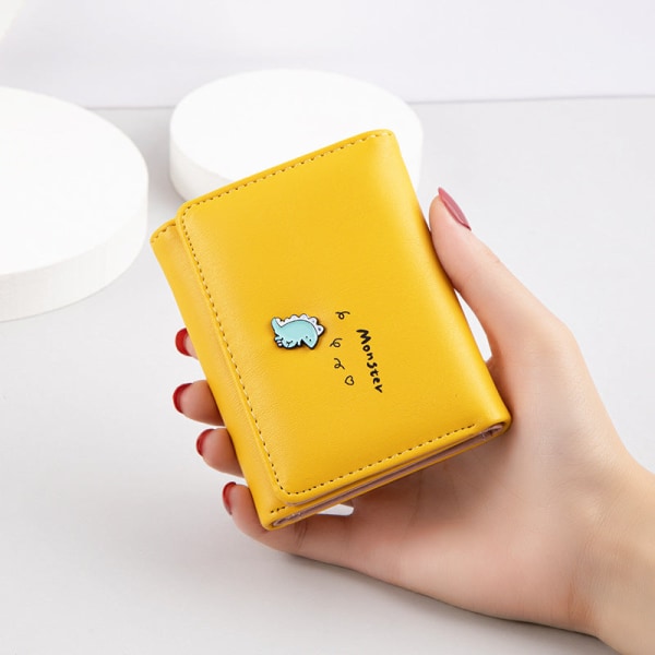 Naisten lompakko kolikkokukkaro Lyhyt korealainen solki Kolme taittuva opiskelijasarjakuva Söpö virkistävä Yellow