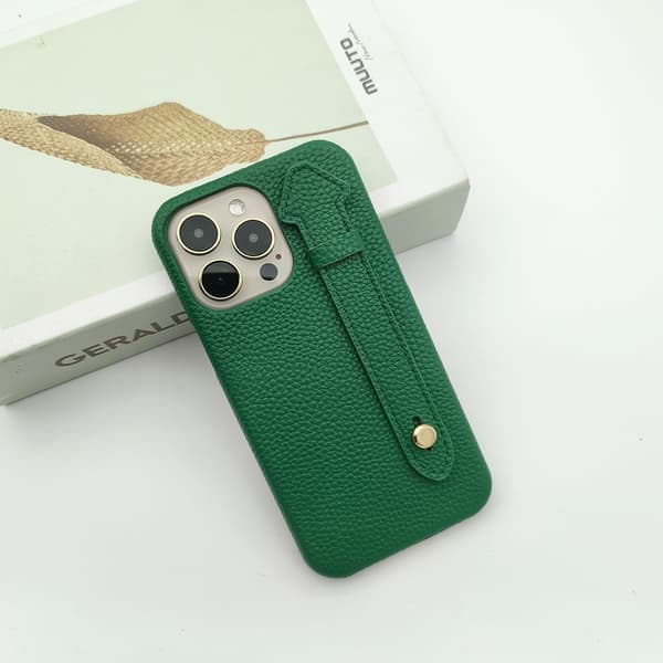 Etui til iPhone 17 Grønt Lær Håndleddsstropp Stativ Hardt