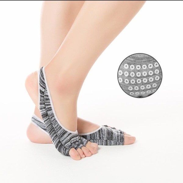2 par nye yogasokker for kvinner, pustende, fingerløse, sklisikre korte sokker Grey