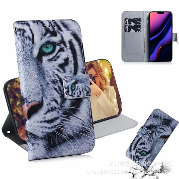 Fodral för iPhone 13 mini tiger målat tryck kortplats läder