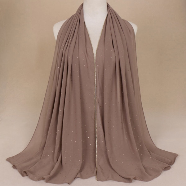 Kvinnor Scarf Sjal Chiffongkedja Starry Enfärgad Khaki 180-75cm