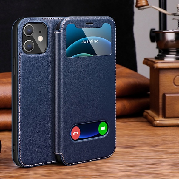 Fodral för iPhone 13 Pro kungsblått läder fri flip svara på samtal