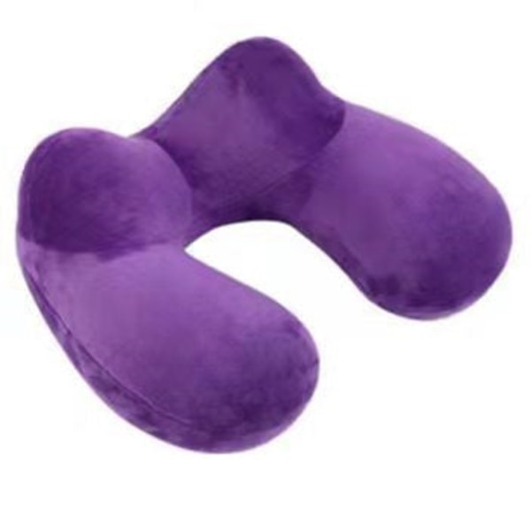 Myk komfortabel reisepute Oppblåsbar U-formet minneskum Flocking bærbar nakkebeskyttelse Big mouth purple