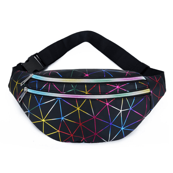 Mænd kvinder Fanny Pack taljetaske Dame Mobiltelefon Chest Fashion Laser Laser black and multi-color