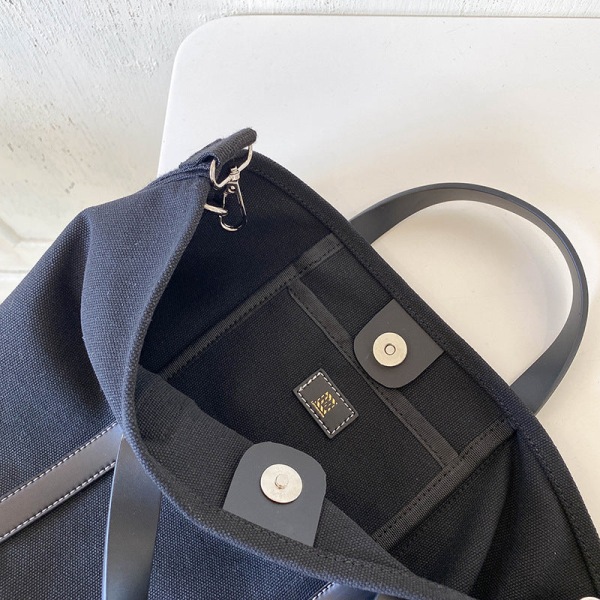Dam Handväska Canvas Bag Tote Bärbar axel Mångsidig Konstnärlig Deep black Color