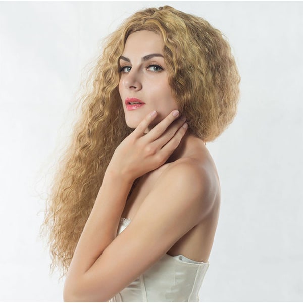 Kvinder paryk Golden Mellemlængde Corn Curler Lille krøllet hår Hoveddæksel W382