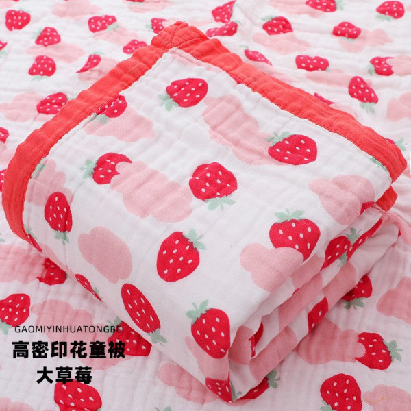 Babys badehåndklæde ren bomuld babygazetæppe Absorberende tegneserie babybadekar Strawberry 110*110cm