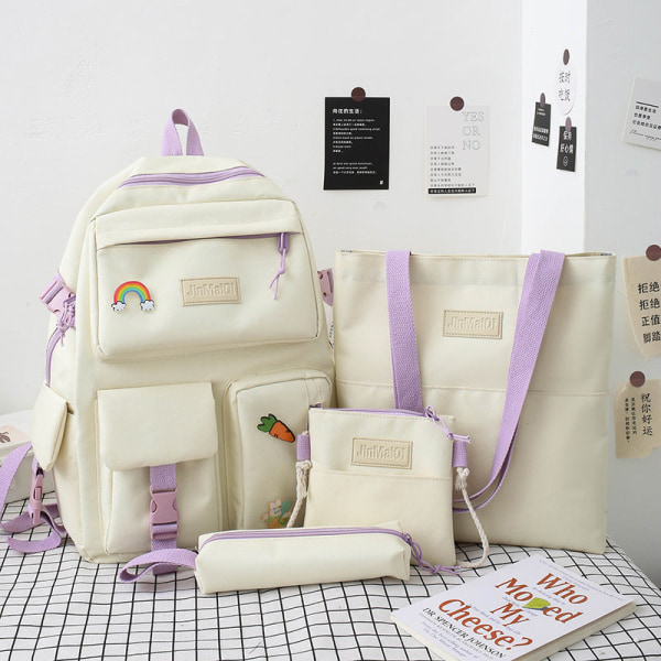 1 kpl Kouluopiskelijareppu College Bookbag Matkalaukku Neliosainen Set Tytölle Monitaskuinen Suuri kapasiteetti Beige single bag