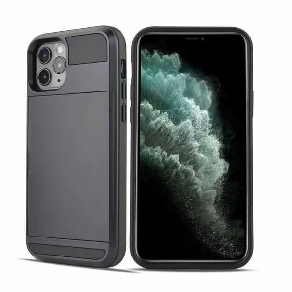 Kotelo iPhone 15:lle, musta liukukorttipaikka 2-in-1 pidike lompakko