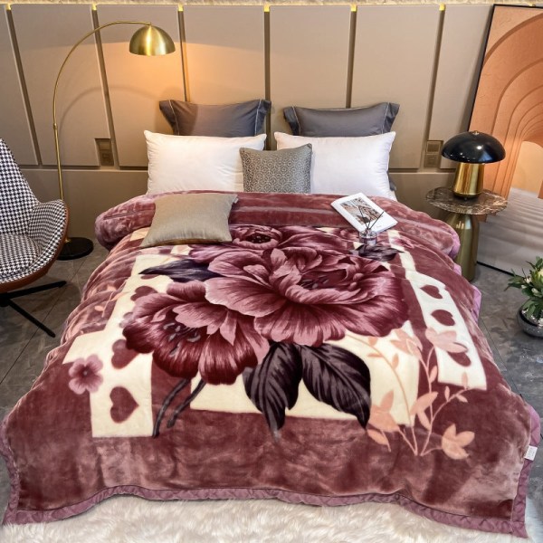 Tæppe Fortykkelse Vinter Dobbeltlag Raschel Coral Fleece Tæppe Dyne Floral fragrance overflows 180*220cm