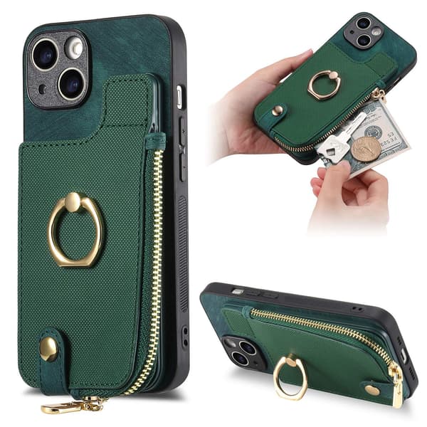 Etui til iPhone 14 Pro grønn solid kortholderring