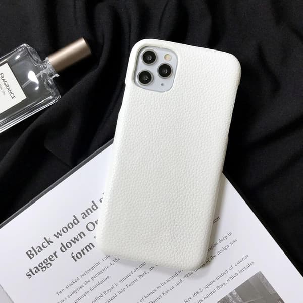Etui til iPhone 13 Pro Max, hvit lychee-tekstur, skinnfølelse