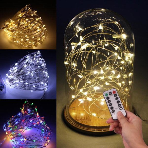 10M 20M Led String Lys Kobbertråd Fjernbetjening USB Batteridrevet til Jul Ferie Bryllupsfest Hjem Indretning Cool white Battery 5M 50led