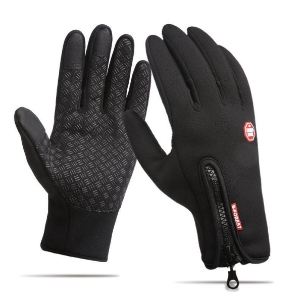 Kvinner Menn Sykkelhansker Utendørs Full Finger Touch Screen Sklisikker vanntett fjellklatring Sykling zipper Double Black S