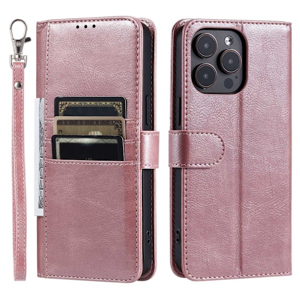Fodral för iPhone 13 Pro roséguld internt och externt kort läder flip stativ stilfullt