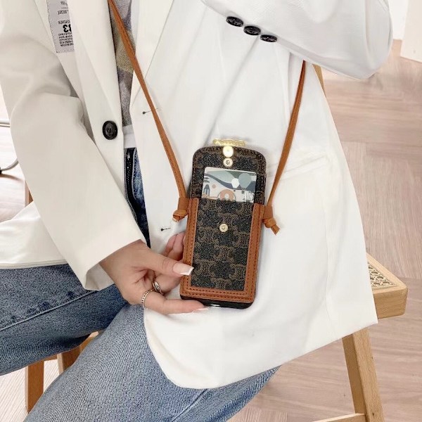 Etui til iPhone 15 Pro Max retro møntpung sort skal cross body reb pung cross body kort slot