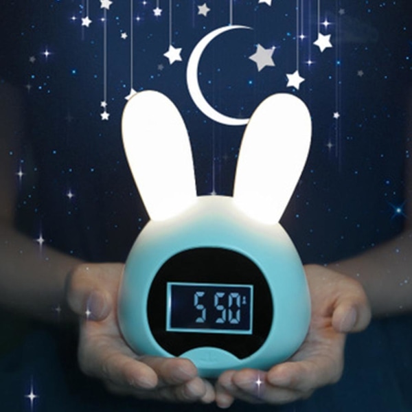 Blåt nattelys til børn vækkeur Cute Bunny Alarm Clock L