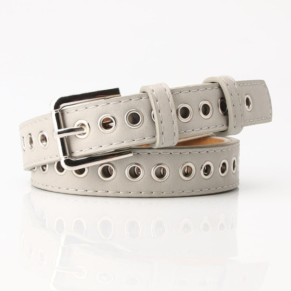 Women Belts Metal Whole Air Hole Belt Belt Punch-Free All-Match Fashion Hollowed-out Decorative Band Gray