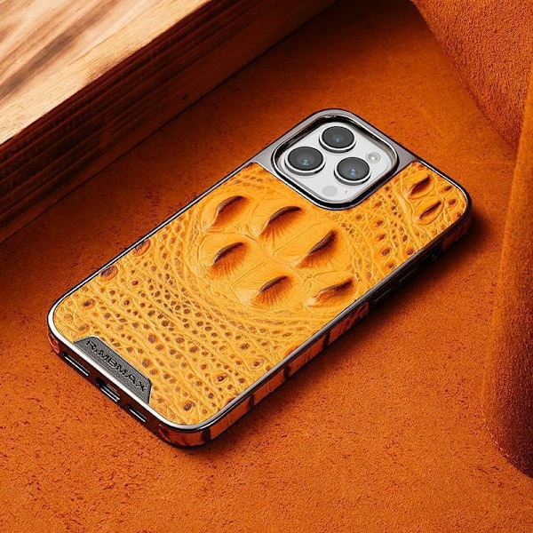 Fodral för iPhone15pro [Champagnegul Krokodilklomönster] Högkvalitativt äkta läder krokodil