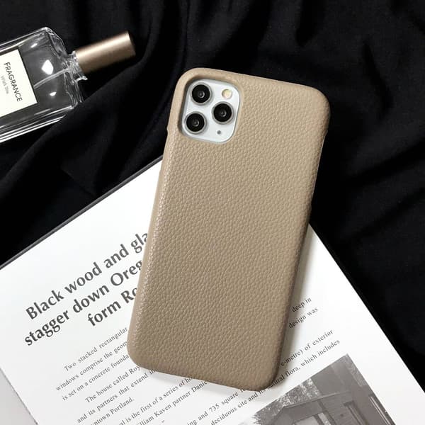 Etui til iPhone 13pro khaki lychee læder look