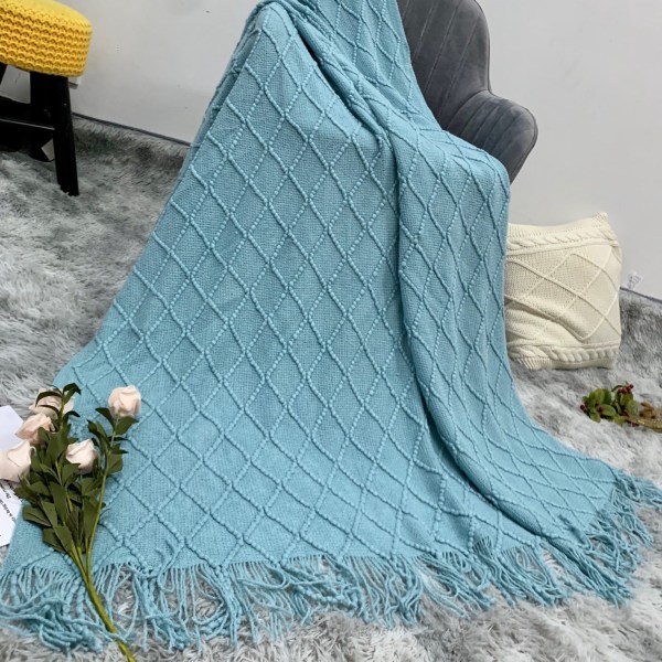 Nap Blanket Sofa Cover Strikket Tæppe B & B Bed Runner Nap Blanket Bed Runner Sjal Tæppe Smoky gray 130 * 230cm (including tassels)