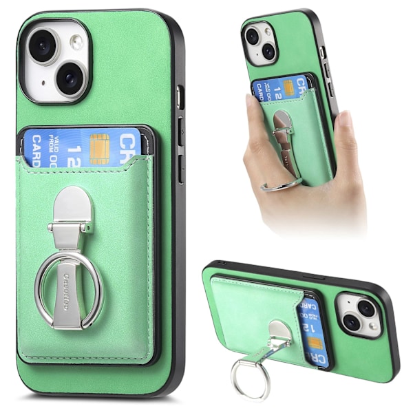 Etui til iPhone 14 Pro Max grønn hudfølelse magnetisk kortholder svevende ring