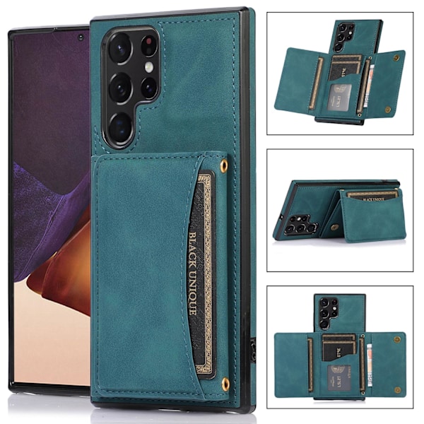 Fodral för iPhone 14plusblå visitkortshållare solid plånboksfack crossbody
