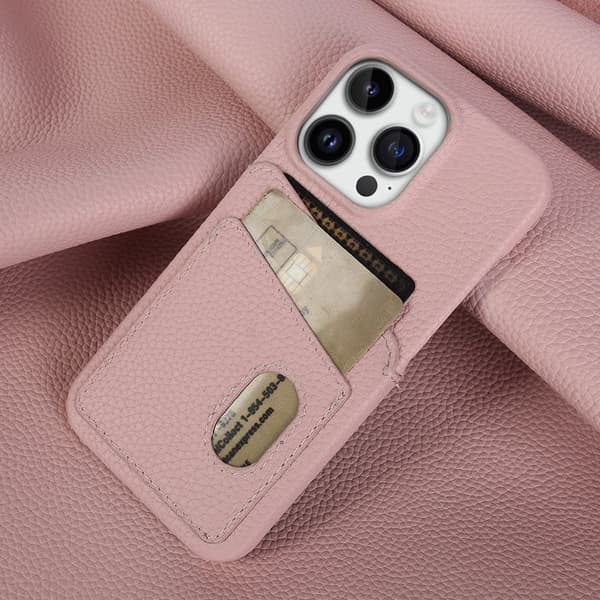 Fodral för iPhone 13 Pro rosa läder litchi kortplats