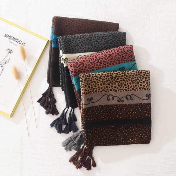 Kvinder tørklæde sjal 2022 forår efterår bomuld og hør farve matchende leopard print solbeskyttelse Brown 180*90cm