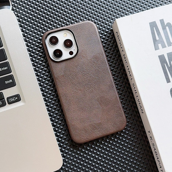 Fodral för iPhone 14pro Brun Crazy Horse Läder Magnetisk Korn Fullt Anti-fall