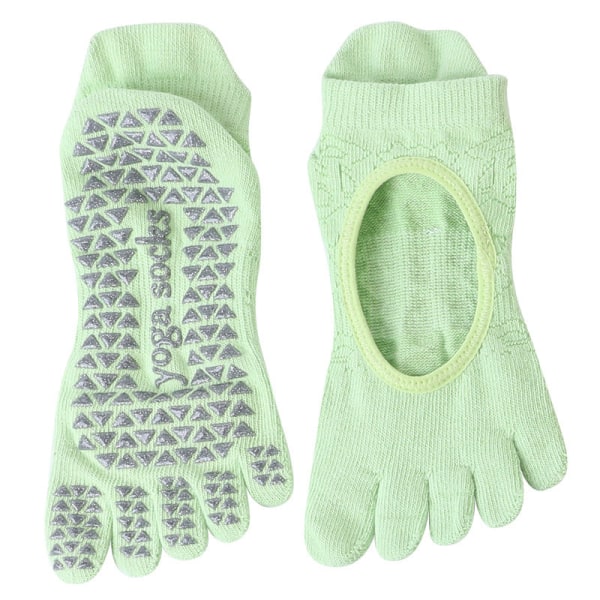 2 par dame silikone skridsikker yoga pilates fem fingre sokker, efterår og vinter bomuld multifarvet Fluorescent Green Average Size