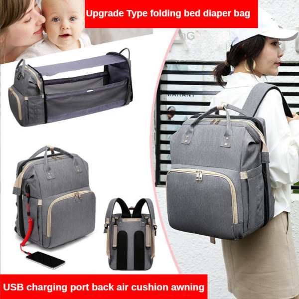 Pusletasker Mommy Bag Foldbar Sovemultifunktion Babytaske Blerygsæk Gray