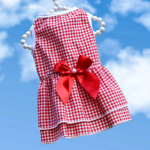 Dyreklær Hundeskjørt Sløyfe Kjole Brudekjole Vår Sommer og Høst Rutete Stripete Small red plaid bow XS
