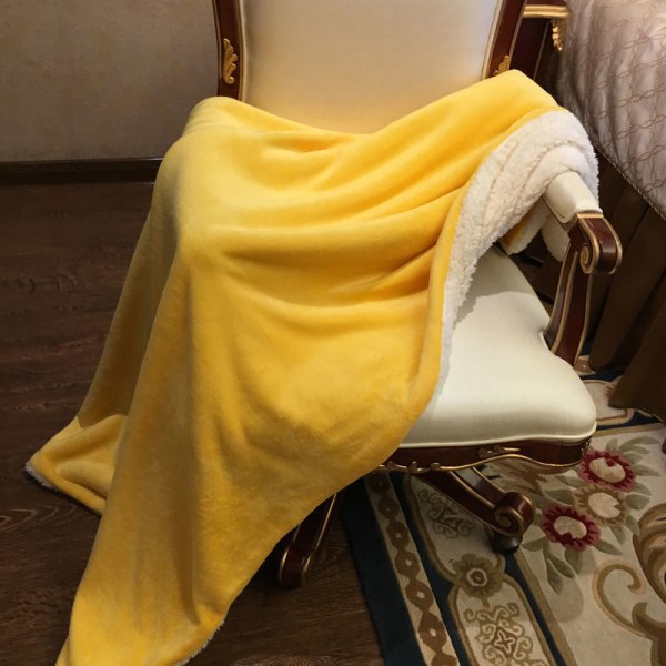 Uldtæppe Tæppe Tæppe Dobbeltlags fortykket tæppe Dyne Coral Fleece Kontorluretæppe Bright yellow 100*160cm