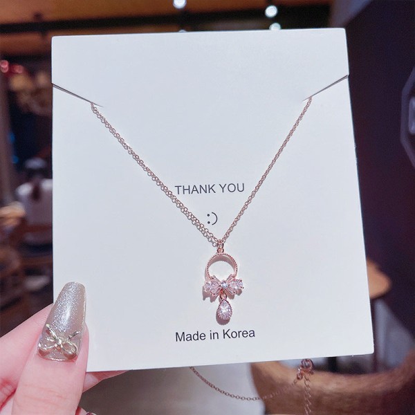 Kvinner kjede kjede choker anheng smykker jenter gave 18K rose gull titan stål bue Rose Gold