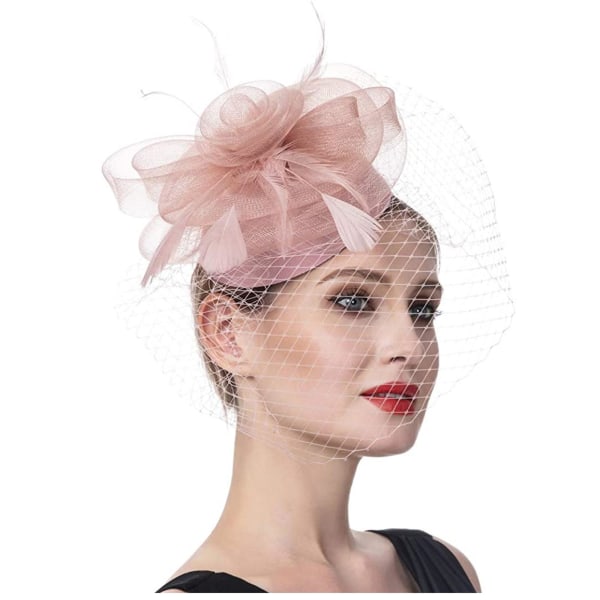 Kvinner Jenter Mesh Fascinators Hat Cocktail Party Pannebånd Hodeplagg Bryllupshatt Pink One Size