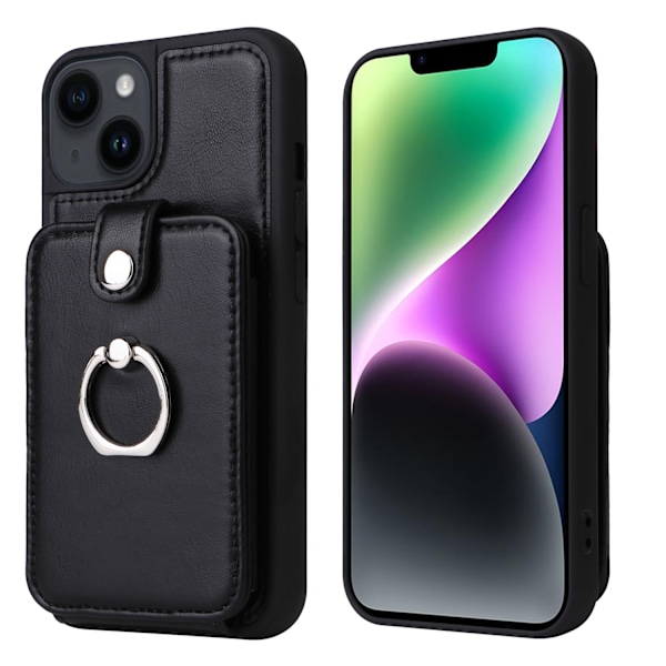 Etui til iPhone15 sort 2 i 1 læder fuld blød kortslot