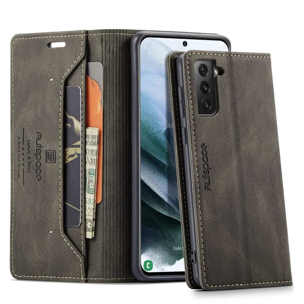 Fodral för Samsung A21S Brun Läder flip kort magnetisk