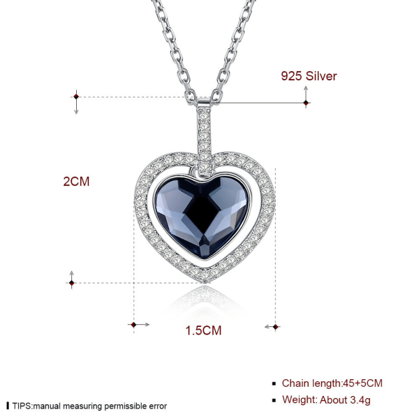 Elegant kvinnor halsband österrikiska Crystal S925 sterling silver diamant kärlek hjärta