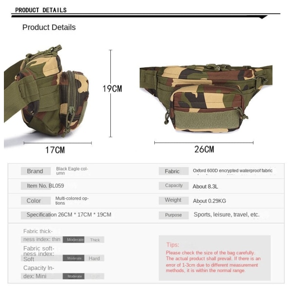 Fanny Pack Løpebelte Midjeveske Organizer Vanntett militærvifter Multifunksjon Below 20L Army Green