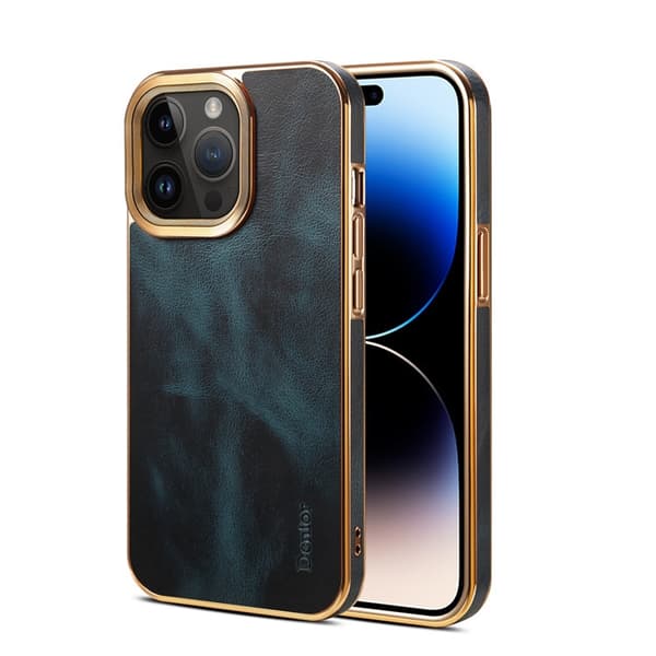 Etui til iPhone 15 Pro Max marineblå lær elektroplettering