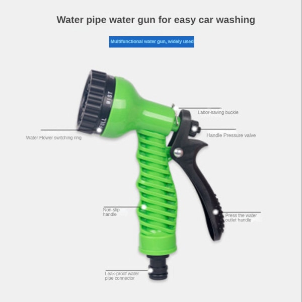 25-175ft Plastic High Pressure Garden Water Nozzle Telescopic Pipe Green Suit Green 125FT