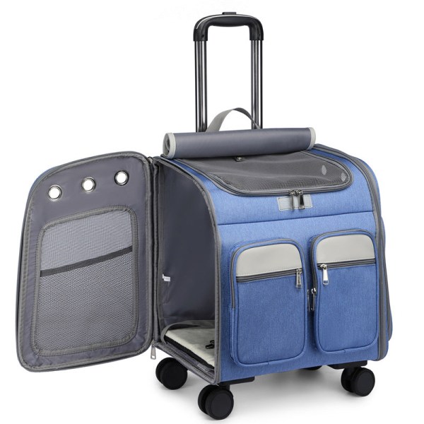 Rygsæk Large Space Mute Universal Wheel Cat Bag Folding Draw-Bar Pet Bag Blue