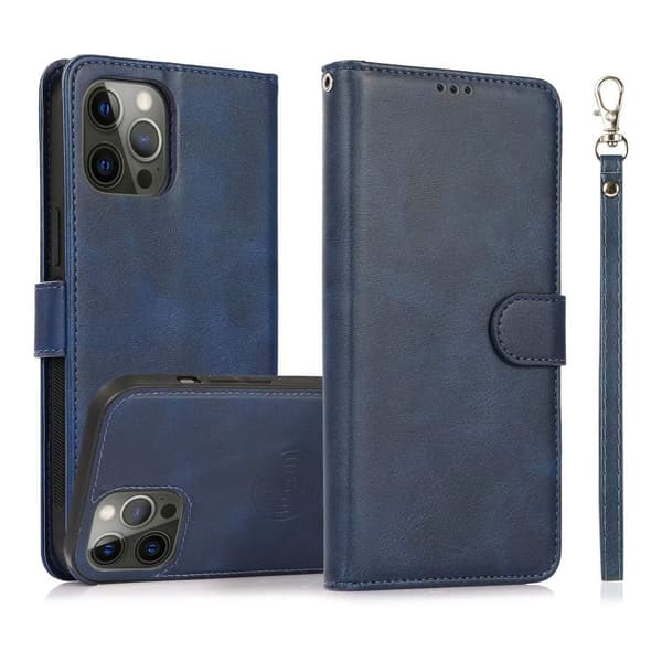 Etui til iPhone 16plus blå 2 i 1 flip wallet stil læder split