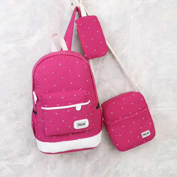 Skolstudentryggsäck Collegebokväska Resväska Canvas College Style Polka Dot Tredelad Set Black