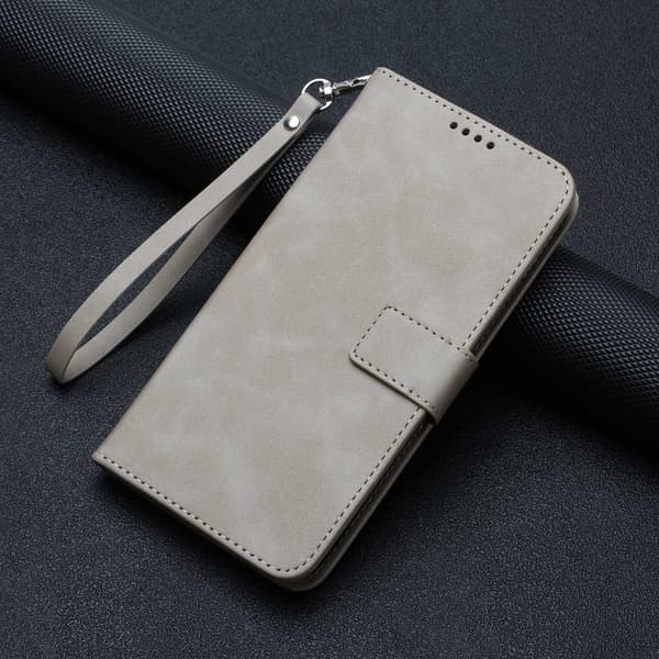 Fodral för iPhone 13 mini Khaki solid kortplats flip läderställ plånbok