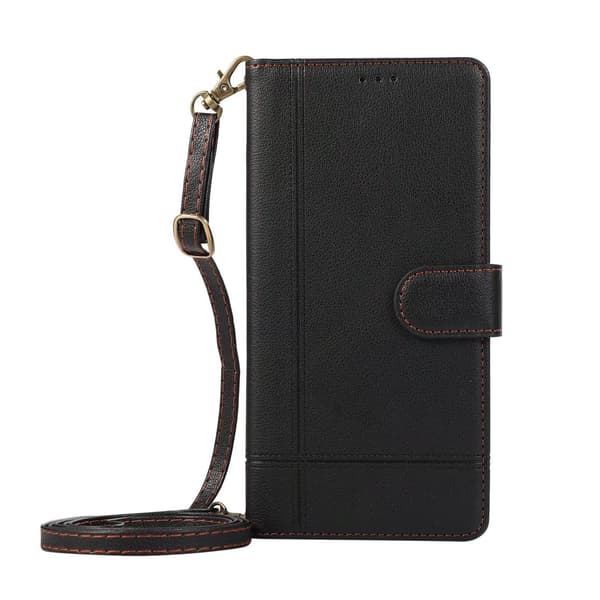 Etui til iPhone 14 Pro Max svart crossbody solid multi-kort mote lommebok multi-funksjonskort