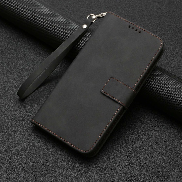 Etui til iPhone 14 sort solidt kort slot flip læder stand pung