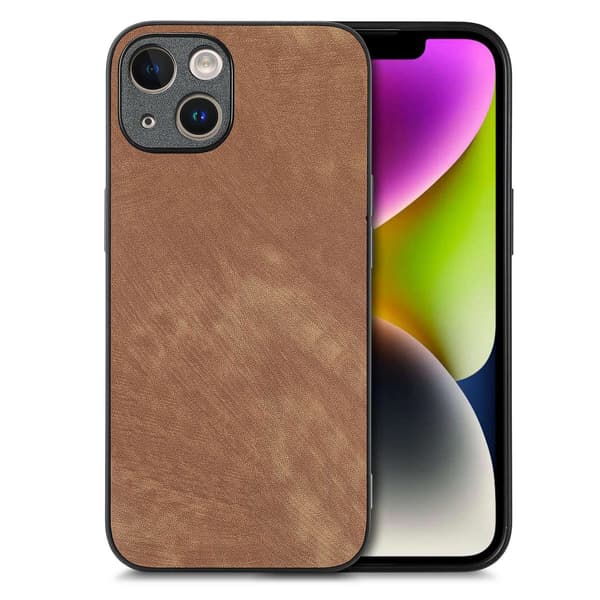 Etui til iPhone 13 Mini Brunt lær enkelt solid fine hull flere modeller