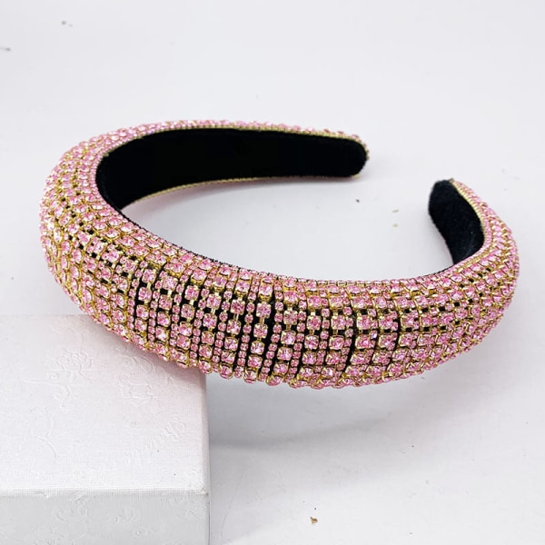 Barock Rhinestone Pannband, Full Diamond Bridal Pearl Huvudbonad Pink